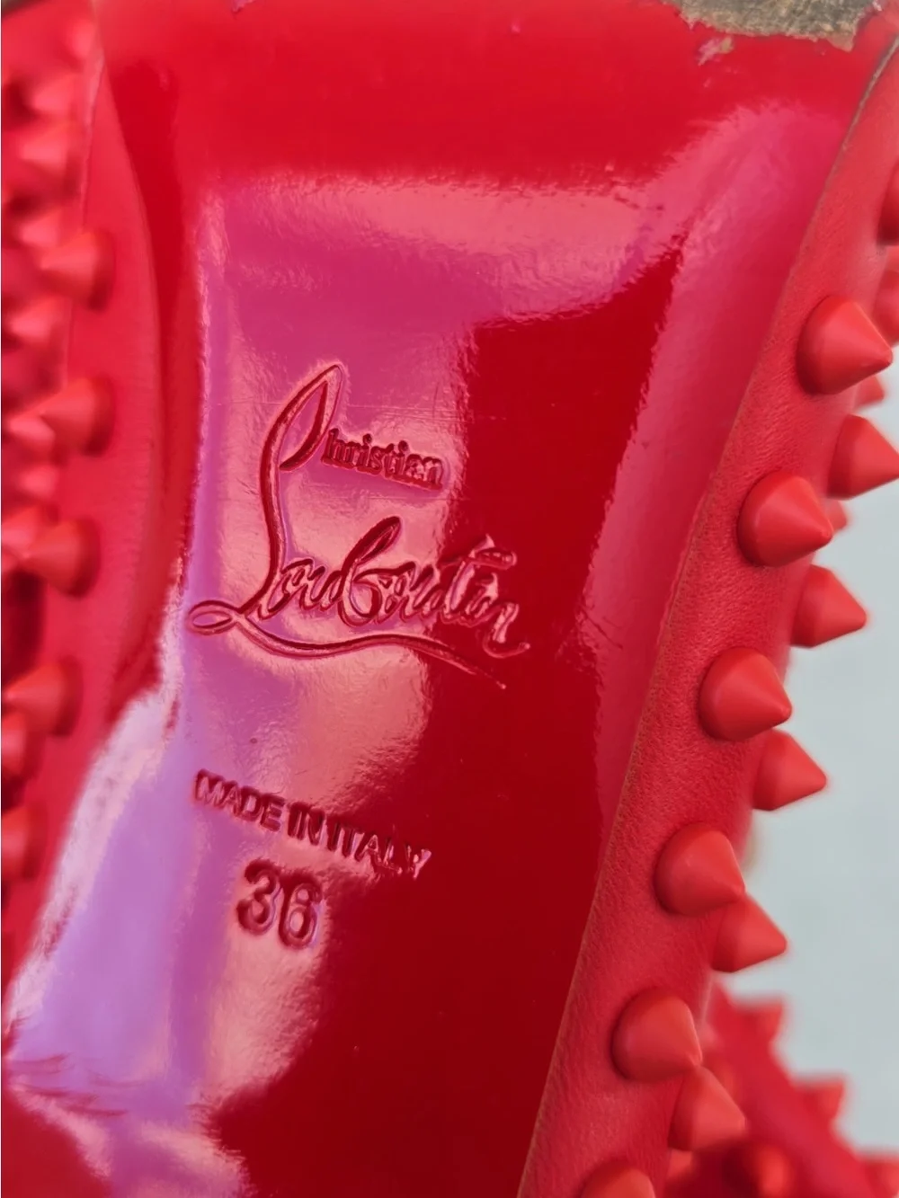 Christian Louboutin Red Spiked Pointed-Toe Stiletto Ankle Boots 36